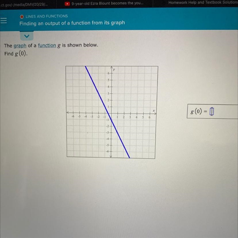 The graph of a function g is shown below.Find g (0).g(0) = DХ6-example-1