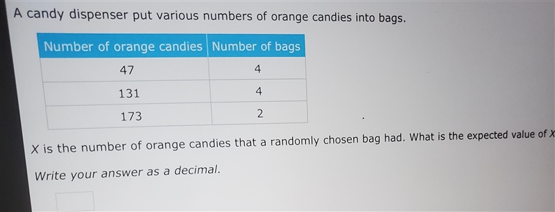 A candy dispenser put various numbers of orange candies into bags. Number of orange-example-1