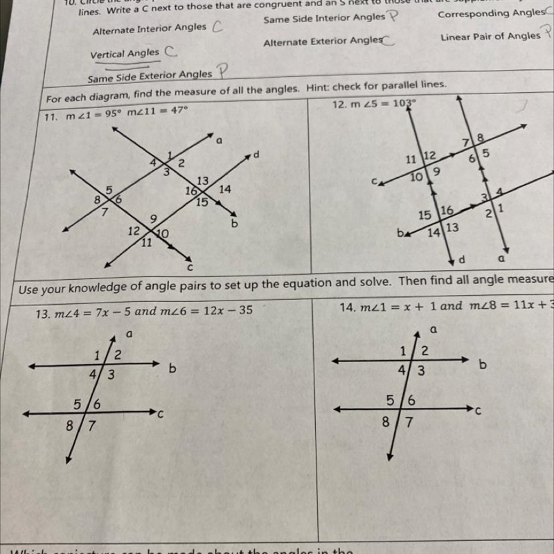 Same Side Exterior Angles PFor each diagram, find the measure of all the angles. Hint-example-1