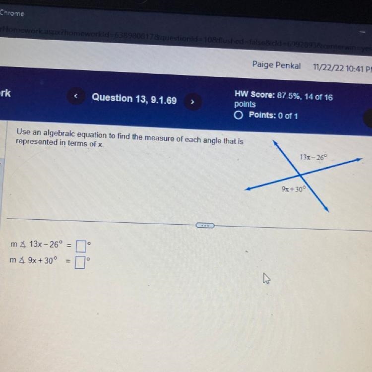 USE AN ALGEBRAIC EQUATION TO FIND THE MEASURE OF EACH ANGLE THAT IS REPRESENTED IN-example-1