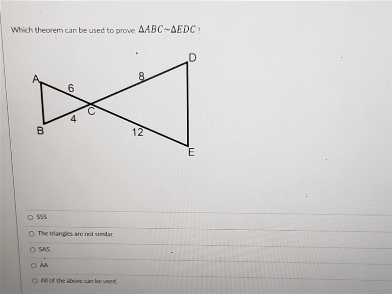 Which theorem can be used to prove ABC ~ EDC ? ​-example-1