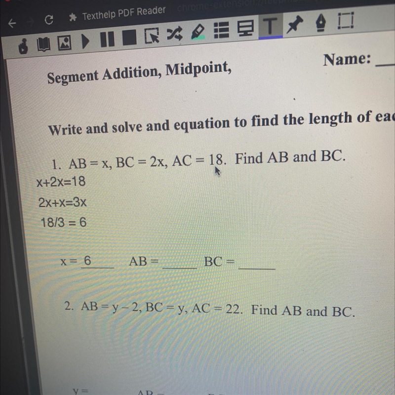 Okay, i know how to solve for X. But what do i have to do to solve AB and BC for answer-example-1