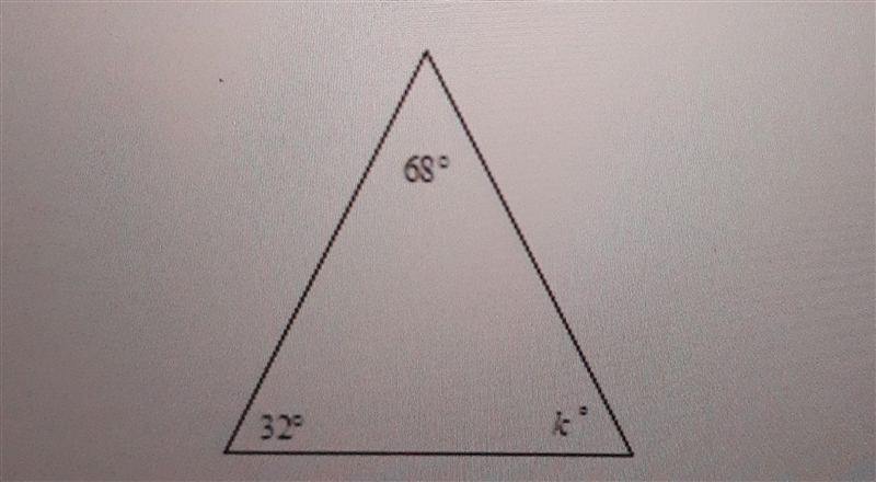 Find the value of k the diagram is not to scale ○ 80 ○ 36 ○ 100 ○112-example-1