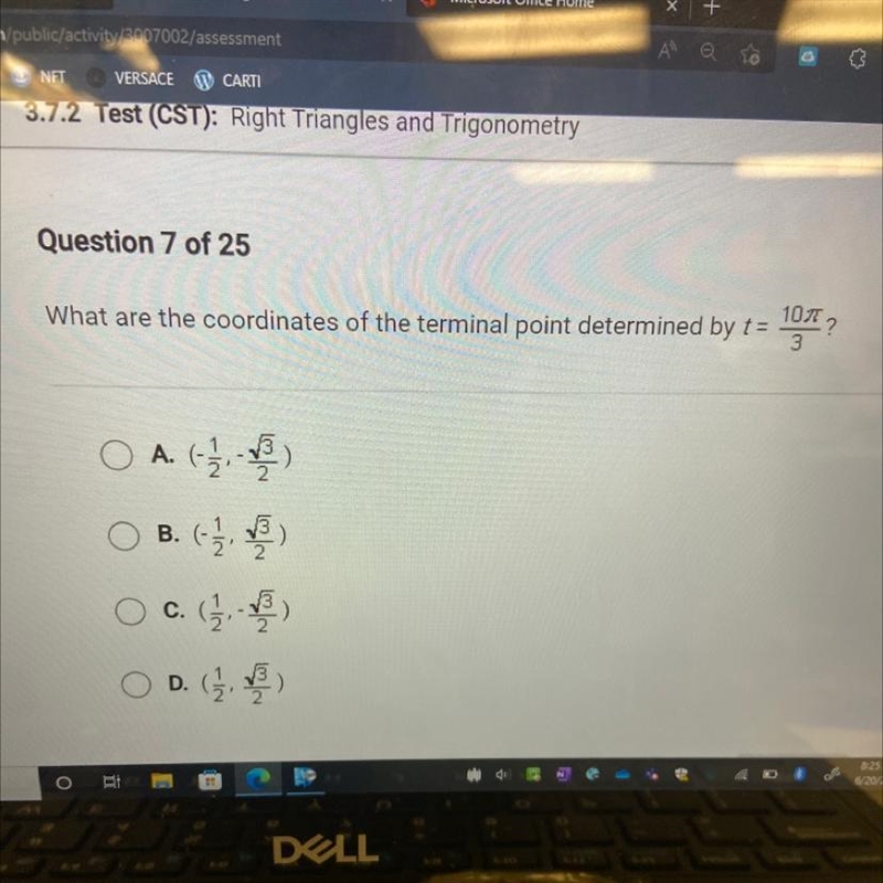 What are the coordinates of the terminal point determined by t= 10 pie/3-example-1