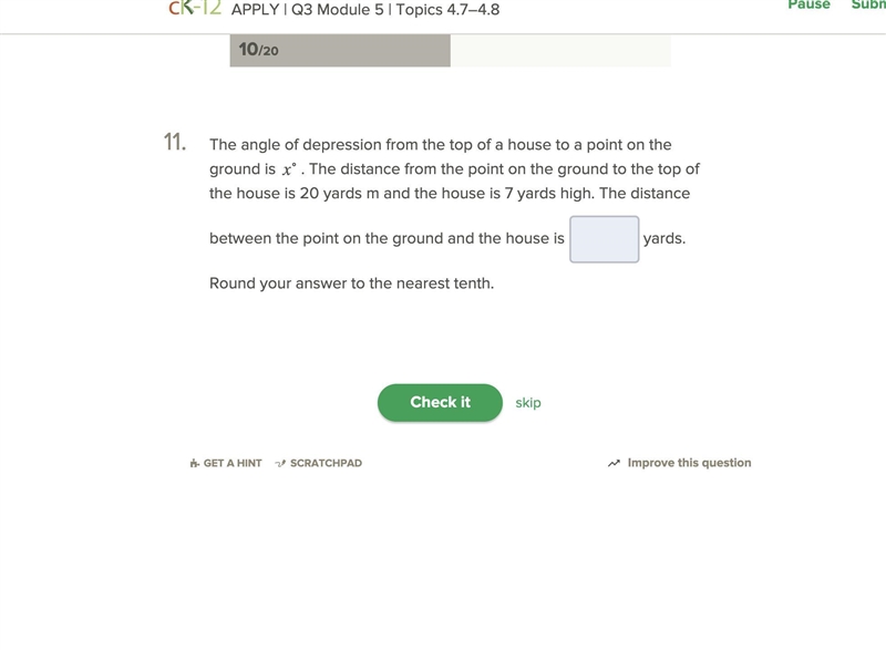 The angle of depression from the top of a house to a point on the ground is x°. The-example-1