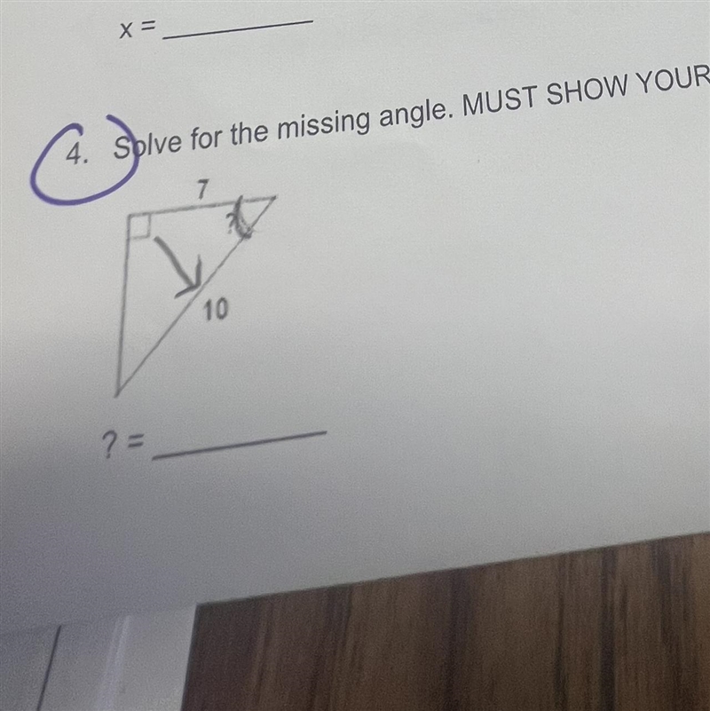 Solve for the missing angle, must show all your work help pleasee-example-1