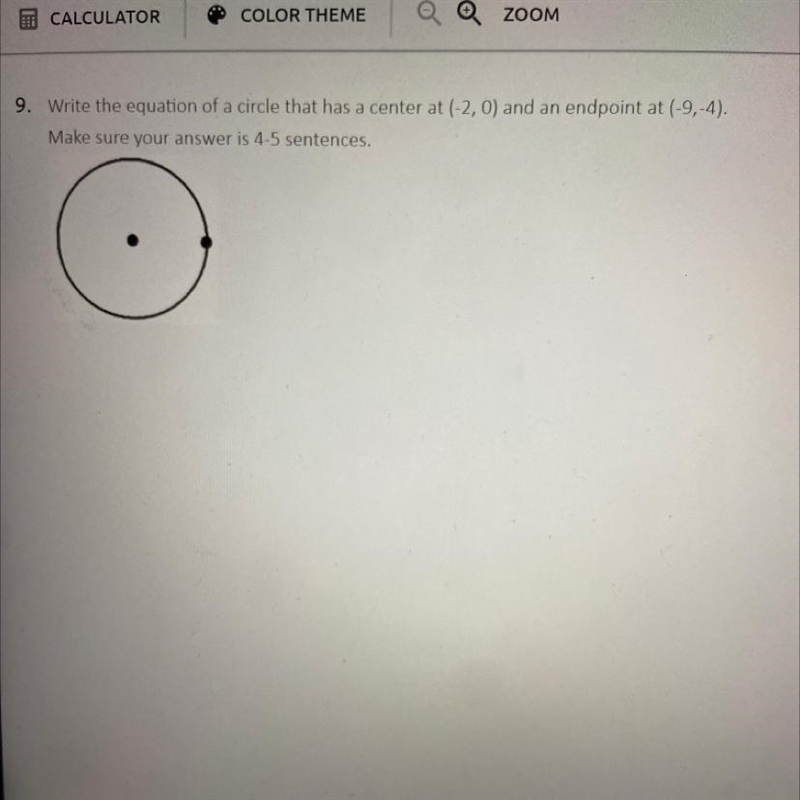 9. Write the equation of a circle that has a center at (-2, 0) and an endpoint at-example-1