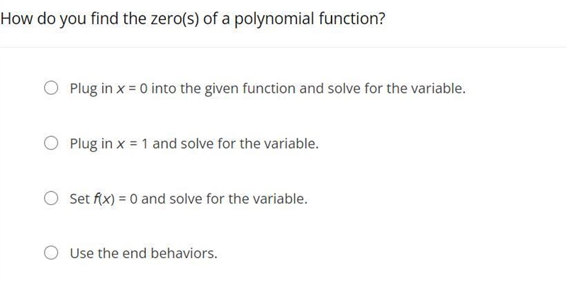 How do you find the zero(s) of a polynomial function?Plug in x = 0 into the given-example-1