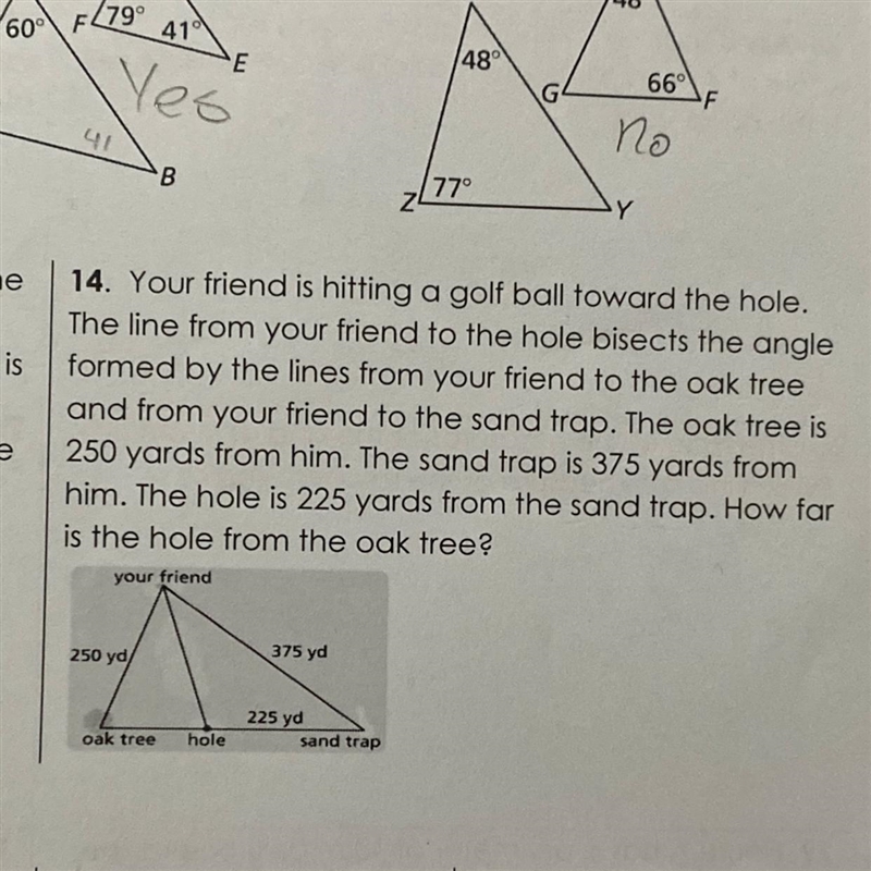 Your friend is hitting a golf ball toward the hole.The line from your friend to the-example-1