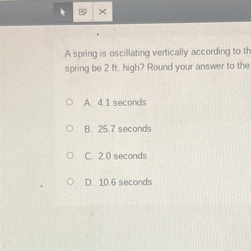 A spring is oscillating vertically according to the equation y=3cos(2t-pi) where y-example-1