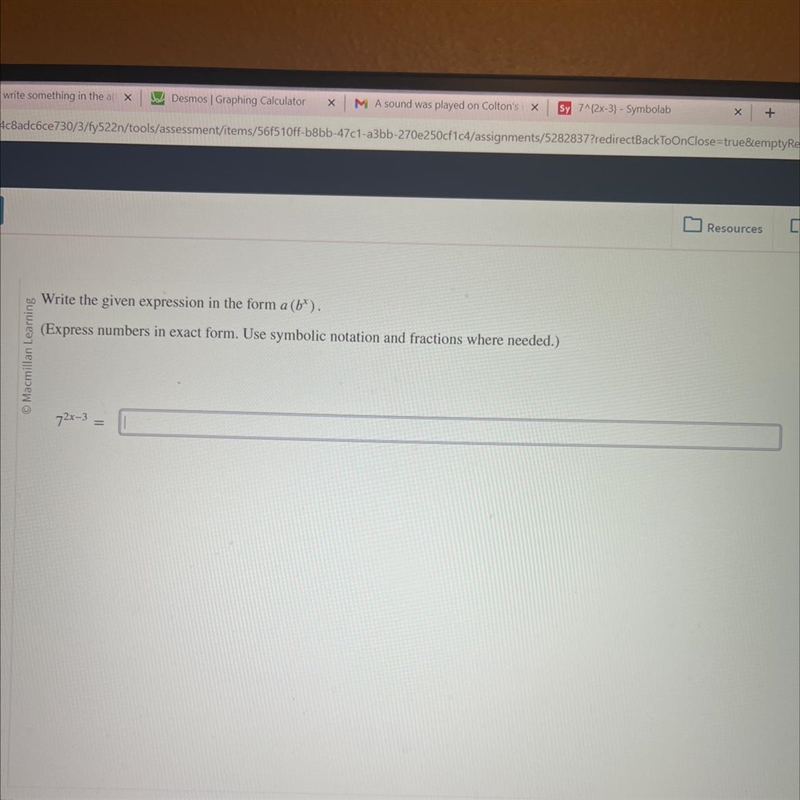 How do I write 7^2x-3 in a(b^x) form-example-1