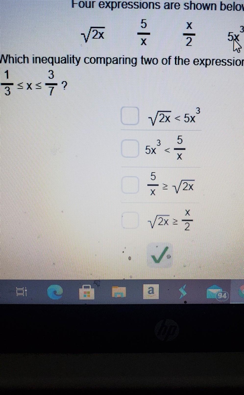 Which inequality comparing two of the expressions is false when-example-1