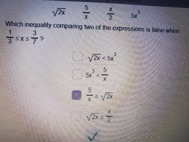 Which inequality comparing two of the expressions is false when-example-2