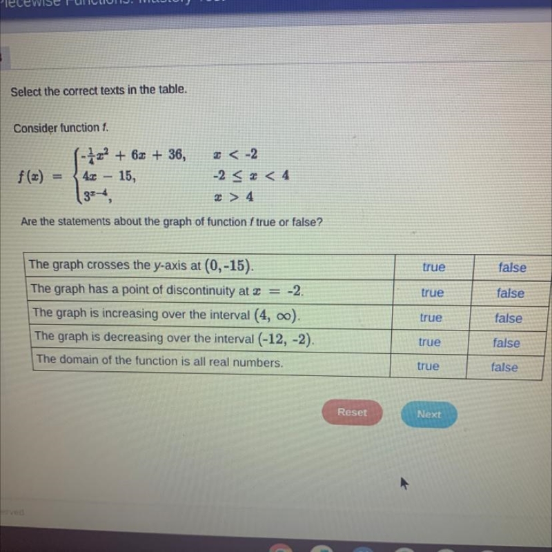 Select the correct texts in the table. consider function f are the statements about-example-1