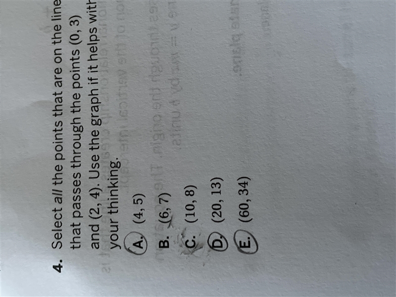 y1614124. Select all the points that are on the linethat passes through the points-example-1