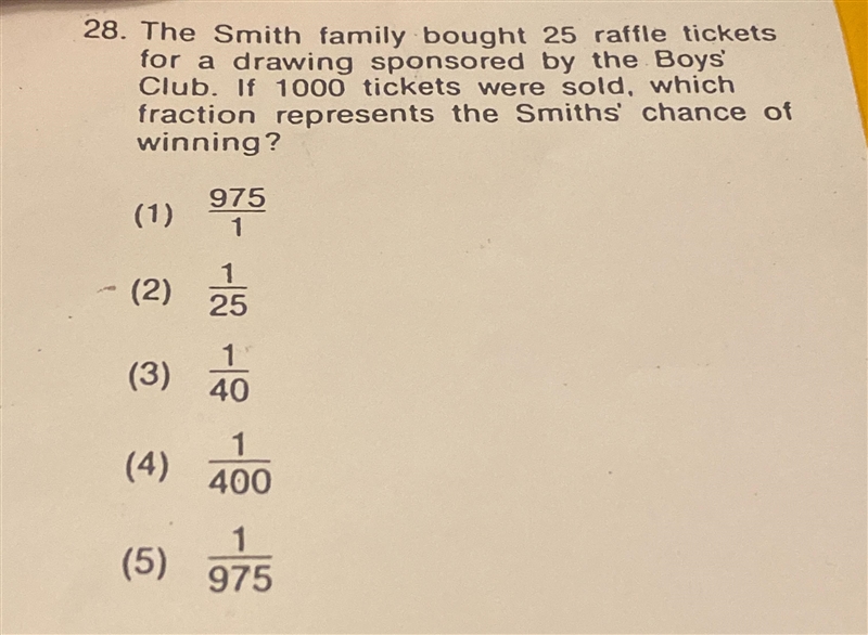 28. The Smith family bought 25 raffle ticketsfor a drawing sponsored by the Boys'Club-example-1