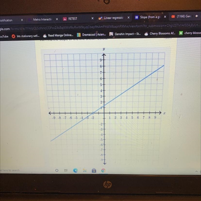 #6: Find the slope of the line shown below."1 pointy9-8-6-54-32-16H --9-8 -7-6-5-43-212345 67892-3-4-5-6.Type-example-1