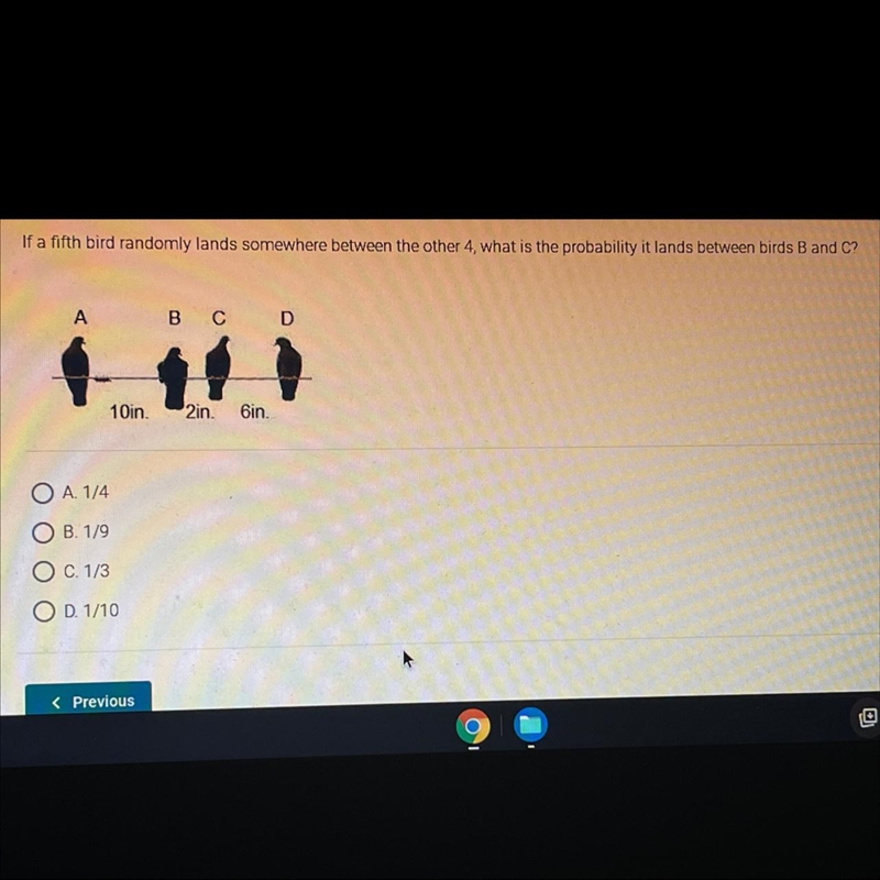 What is the probability it lands between birds B and C?-example-1