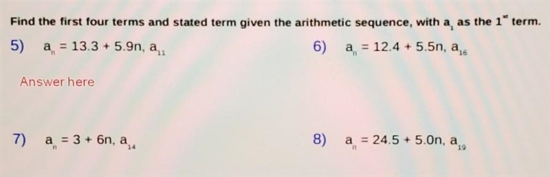 Find the first four and stated term given the arithmetic sequence, with a1 as the-example-1