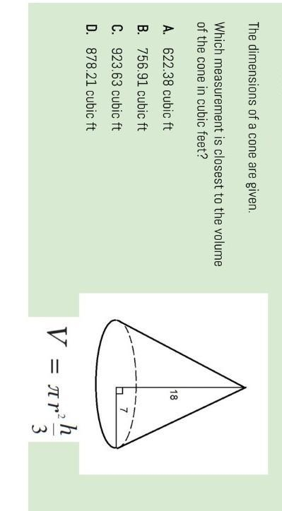 Measurement is closest to the volume of the cone in cubic feet?-example-1