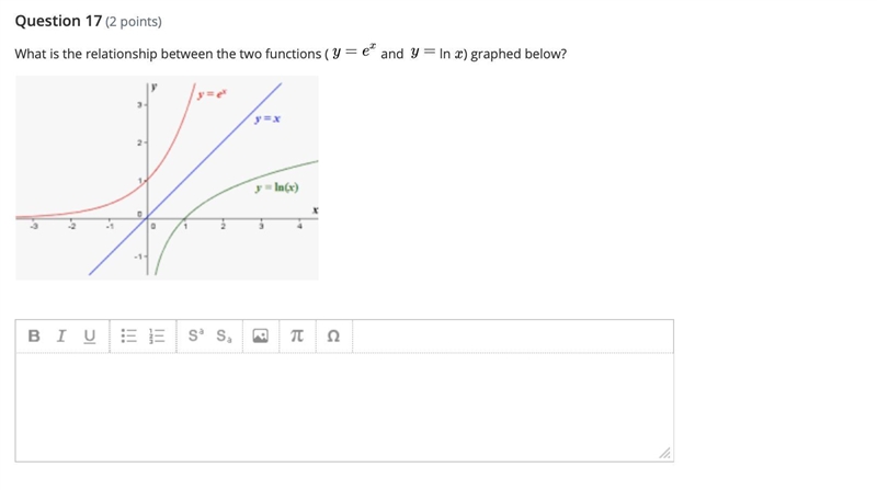 What is the relationship between the two functions ( \small y=e^x and \small y= ln-example-1