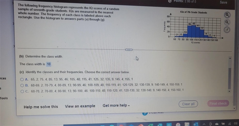 Identify the class in their frequency choose the correct answer below-example-1