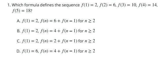 Which formula defines a sequence f(1) = 2 f(2) = 6 f(3) = 10 f(4) = 14 f(5) = 18-example-1