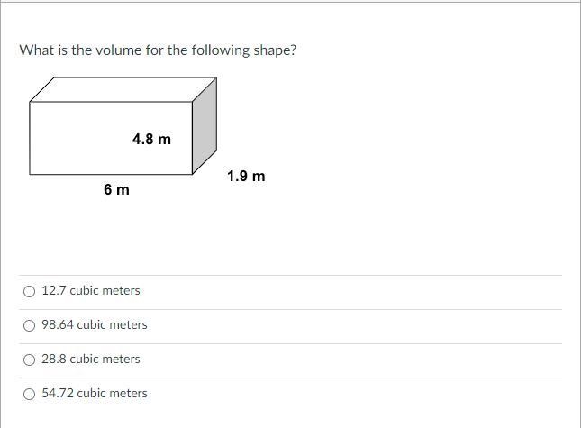 Please answer if you can 15 points. What is the volume for the following shape?-example-1