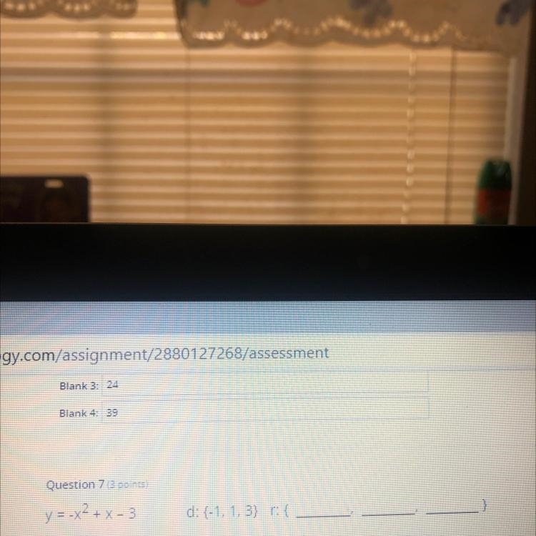 Question 7 3 points)y = - 2 + % - 3d:{-1,1,3} {Blank 1:Blank 2:Blank 3:Question 8 3 points-example-1