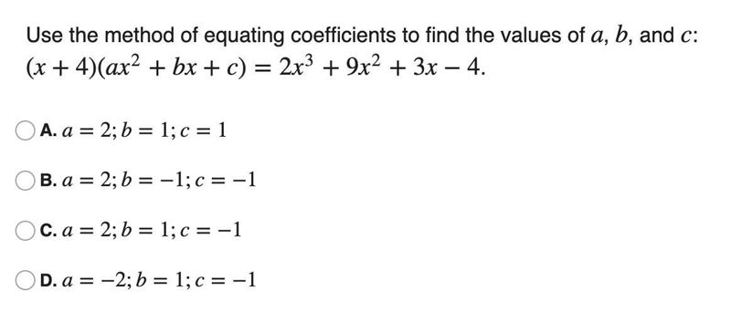 Use the method of equating coefficients to find the values5-example-1