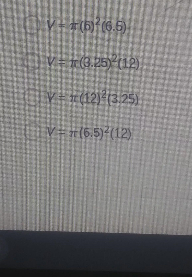 Which equation can be used to find V, the volume of this cylinder in cubic meters-example-1