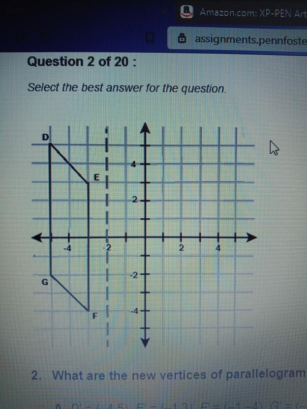 What are the new vertices of parallelogram DEFG if the parallelogram is reflected-example-1