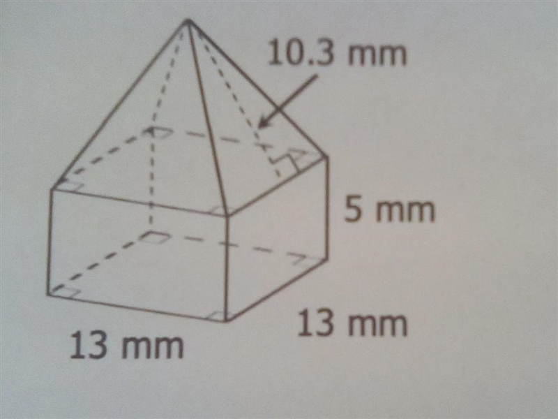 Find the surface area of pyramid, surface area of the prism, and total surface area-example-1