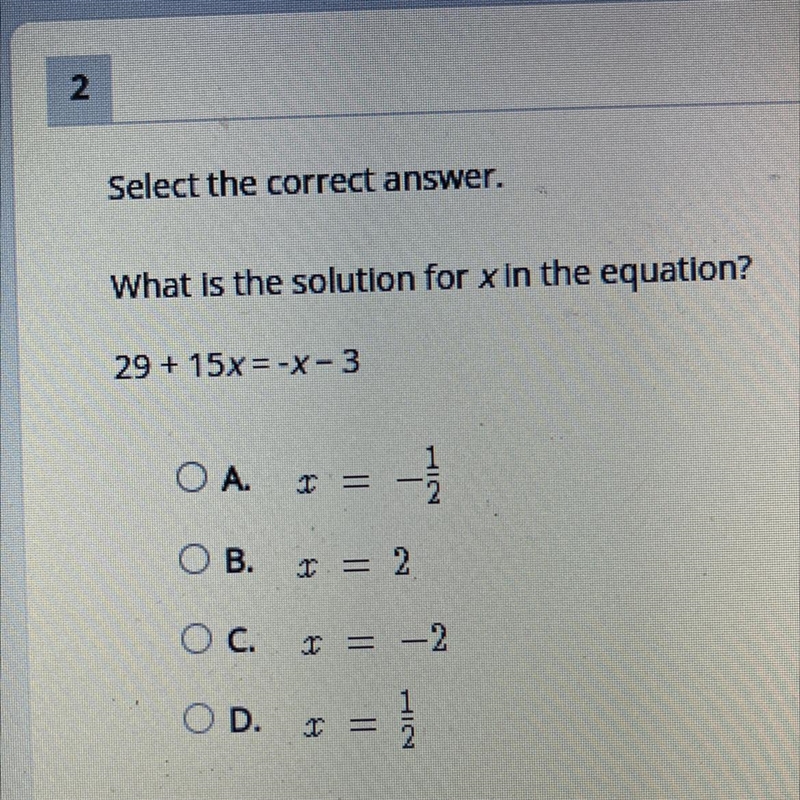 What is the solution for x in the equation? 29+15= -x-3-example-1