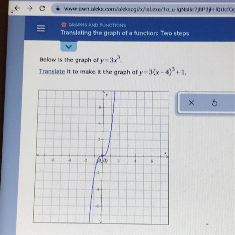 Below is the graph of y=3x".Translate it to make it the graph of y=3(x-4)3 +1.-example-1