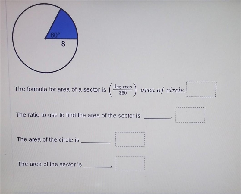 the first question is a true or false question. "the formula for area of a sector-example-1