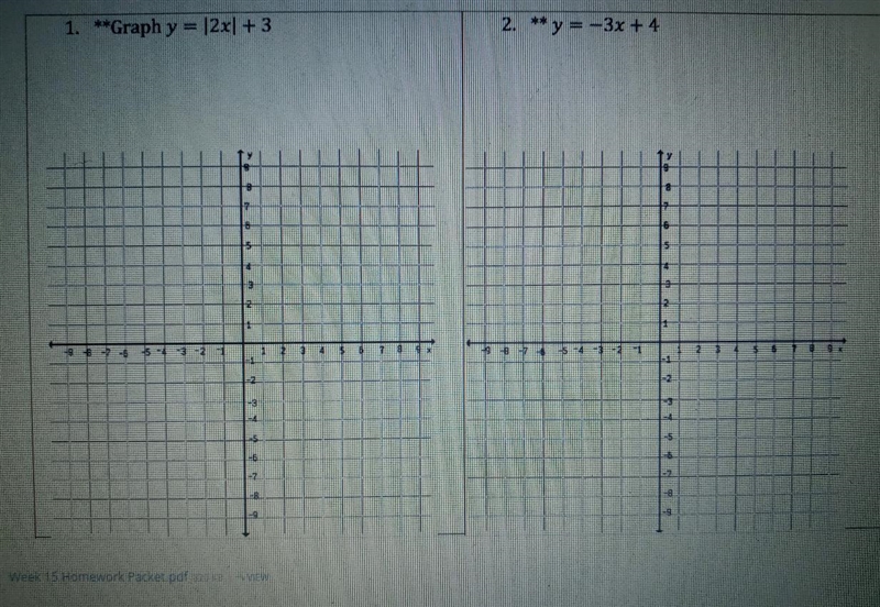 1. **Graph y = 12x + 3 2. ** y = -3x + 4 y 9 T 구 8 16 5 다 2 1 19 18 454 - 6 3-2 1 6 a-example-1