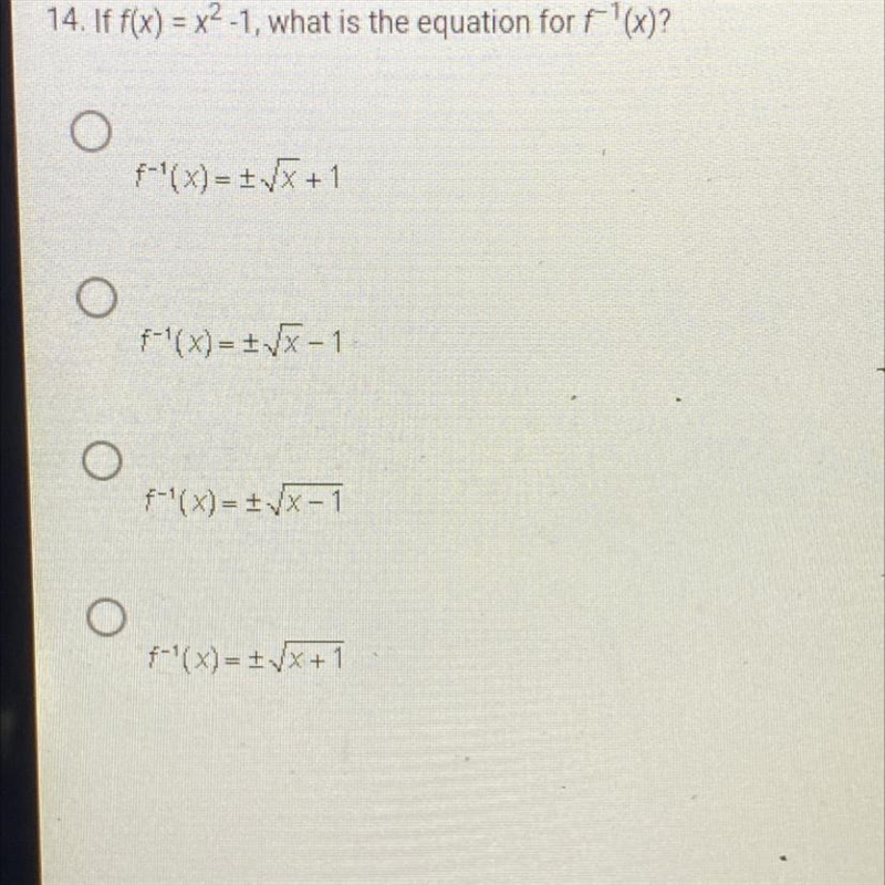 If f(x) = x2 -1, what is the equation for f¹(x)?-example-1