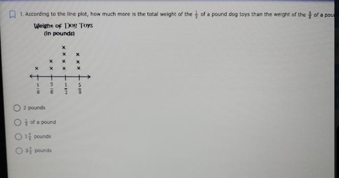 How much more is the total weight of 1/2 of a pound dog toys than the 5/8 of a pound-example-1