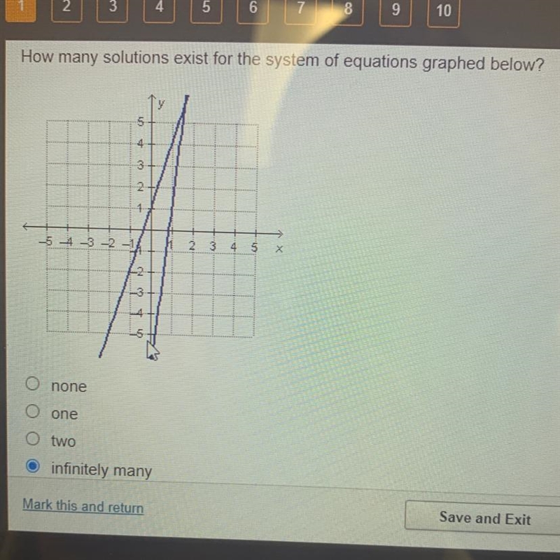 How many solutions exist for the system of equations graphed below? a.) noneb.) onec-example-1