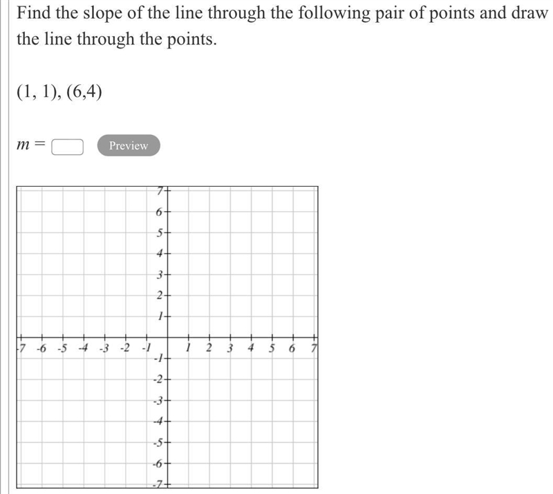 Find the slope of the line through the following pair of points and draw the line-example-1