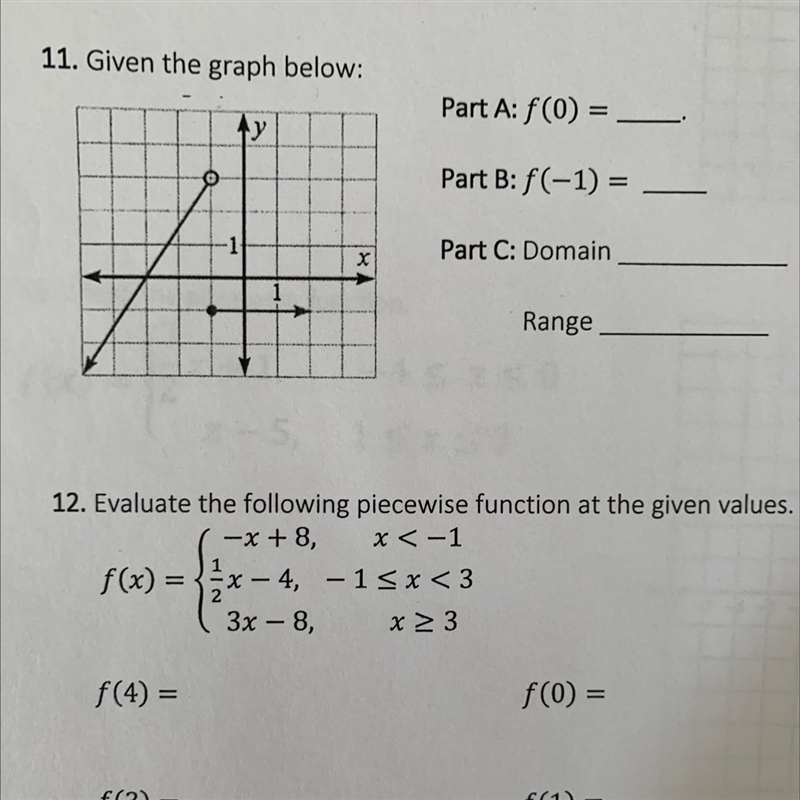 Give the graph below Part A) f(0)= Part B) f(-1) =Part C) Domain and Range-example-1