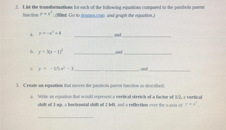 I need help. This is Algebra 2. Based upon Transformations on A parabola.-example-1