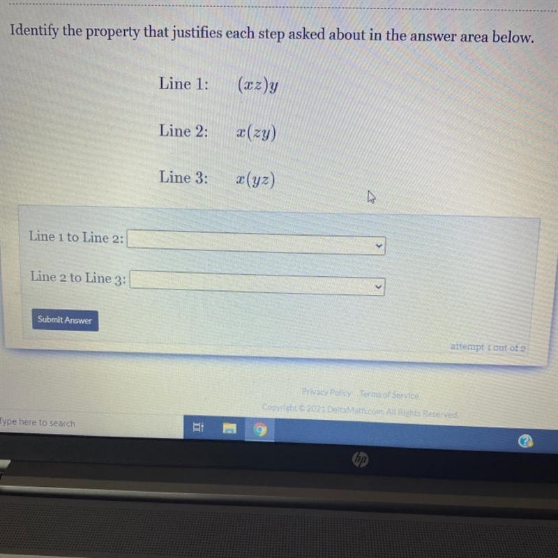 Identify the property that justifies each step asked about in the answer area below-example-1