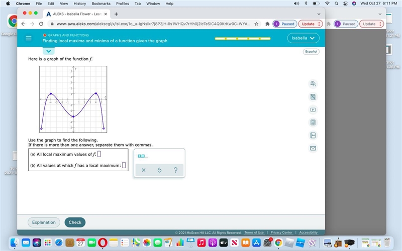 Finding local maxima and minima of a function given the graph-example-1