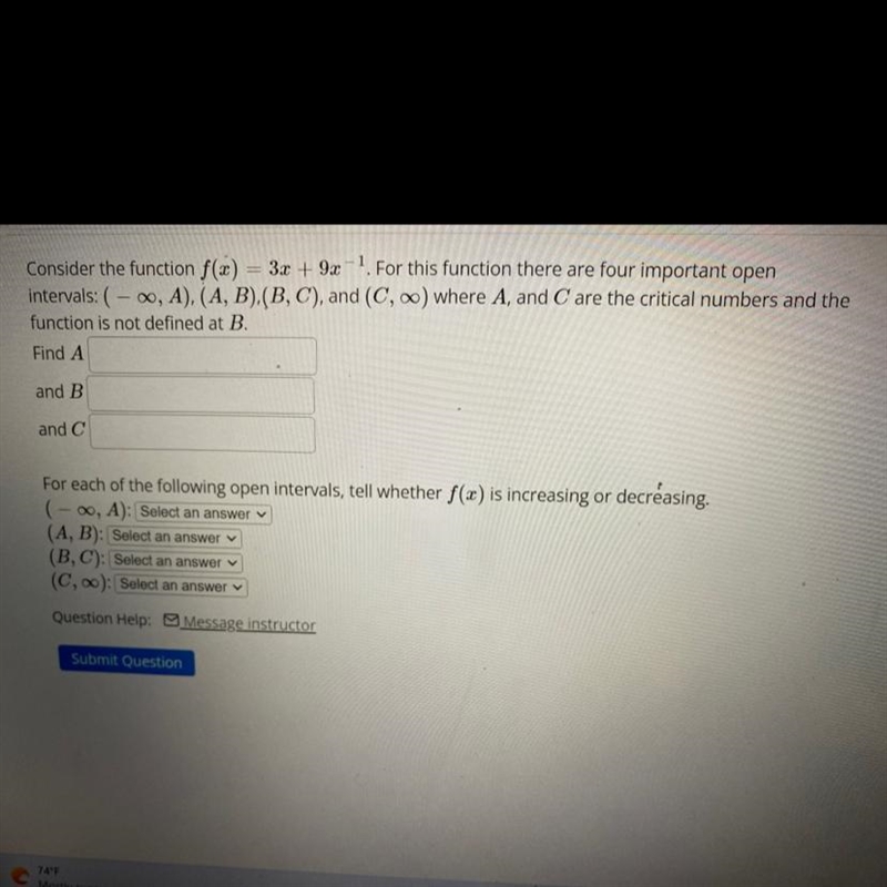 Consider the function f(x) = 3x + 9x ^ - 1 For this function there are four important-example-1