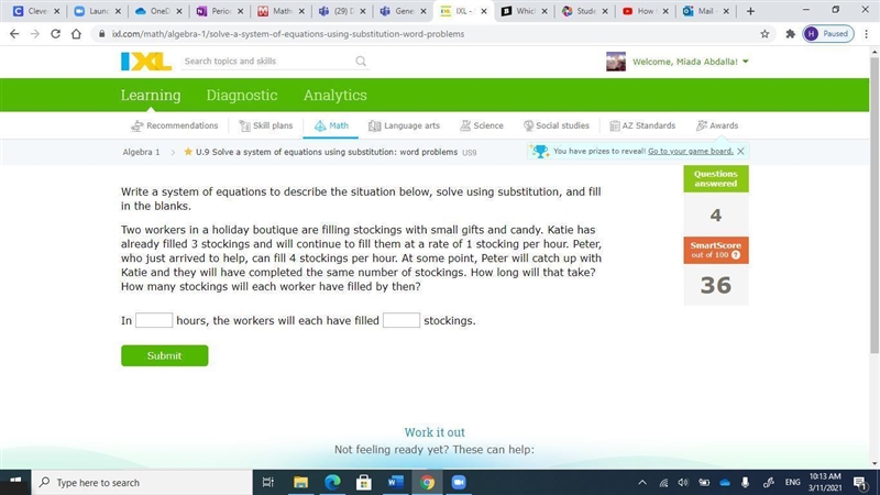 Write a system of equations to describe the situation below, solve using substitution-example-1