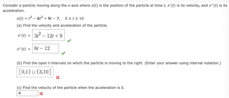 b and c please(b) Find the open t-intervals on which the particle is moving to the-example-1