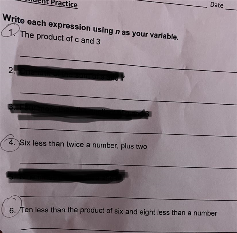 Write each expression using n as your variable. Please answer!! Picture of the word-example-1