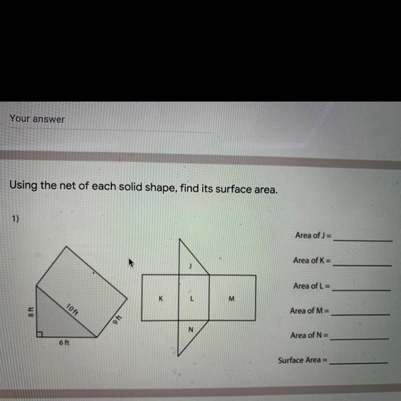 Using the net of each solid shape, find its surface area.-example-1